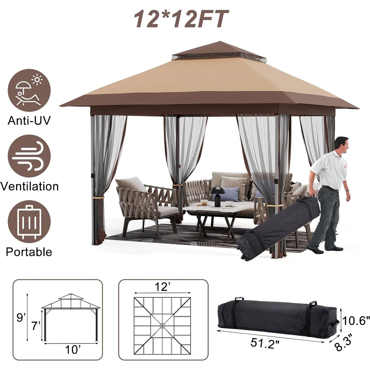 Gazebo Plegable GarveeLife 3.66x3.66m con Mosquitera