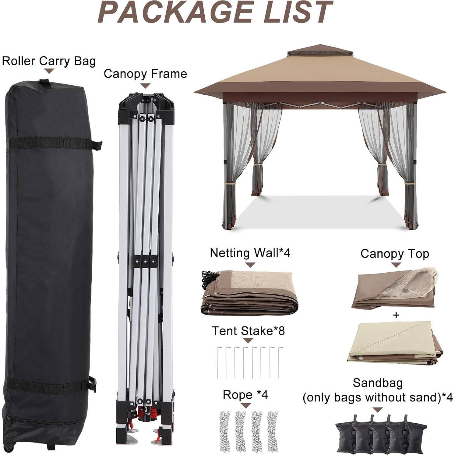 Gazebo Plegable GarveeLife 3.66x3.66m con Mosquitera