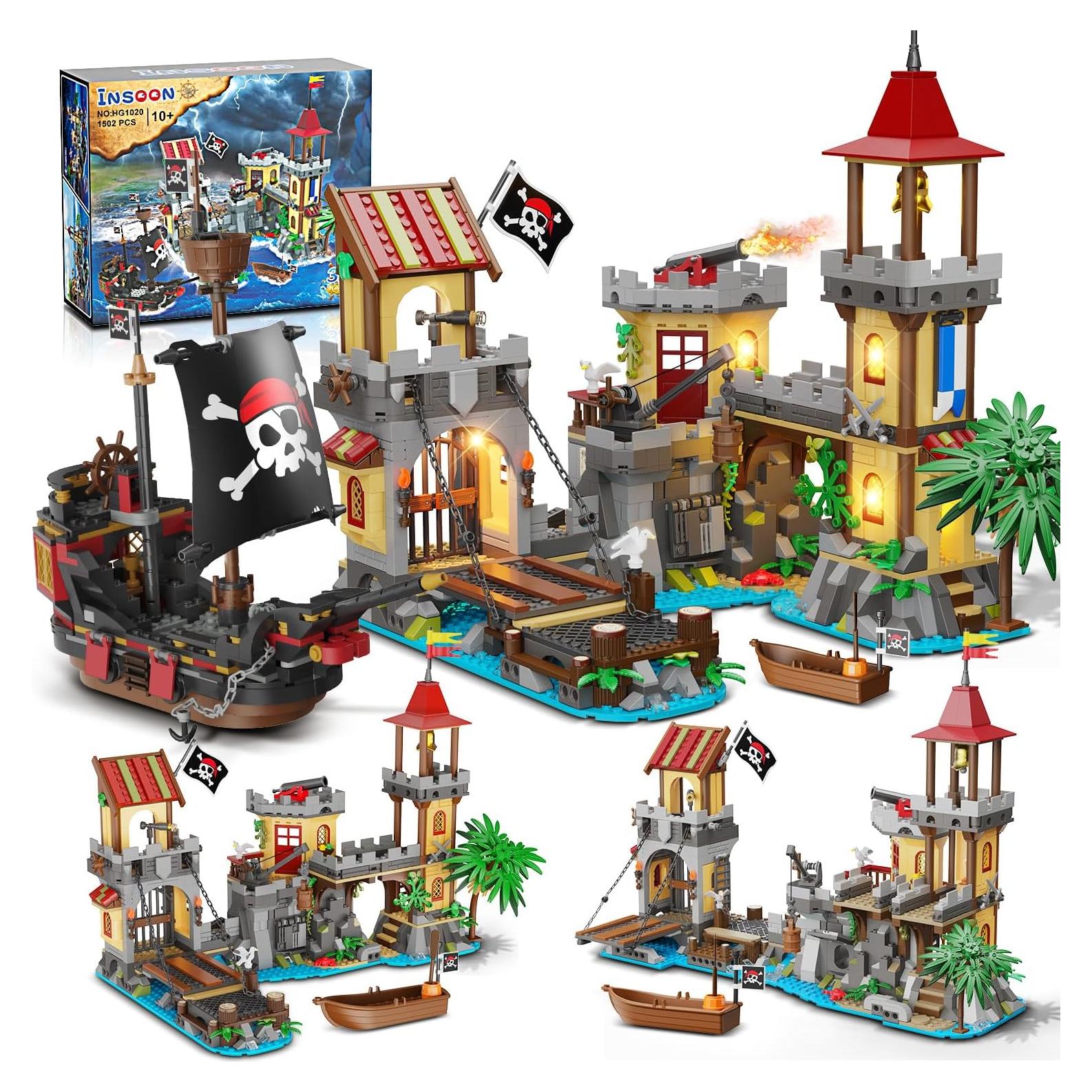 Juego de Construcción Castillo Pirata INSOON 1502 Piezas LED