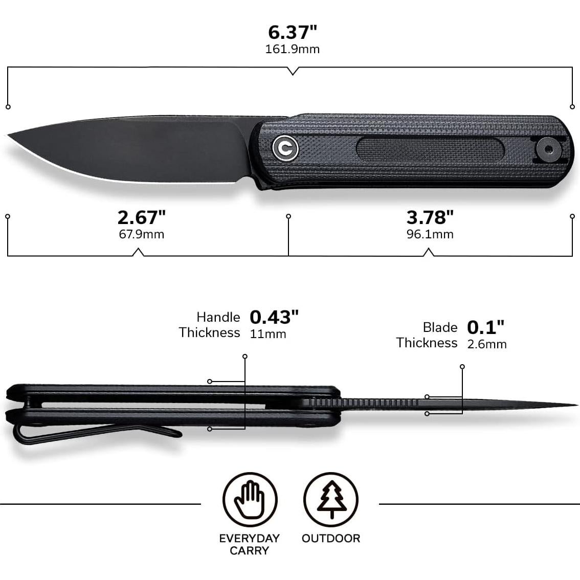 Cuchillo Plegable CIVIVI Foldis 6.78 cm Acero Nitro-V Negro
