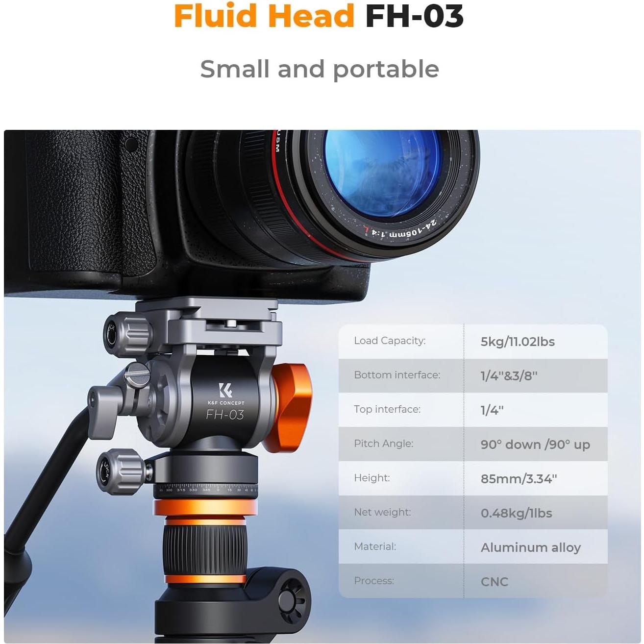Cabezal Fluido K&F Concept FH-03 para Trípode 5kg
