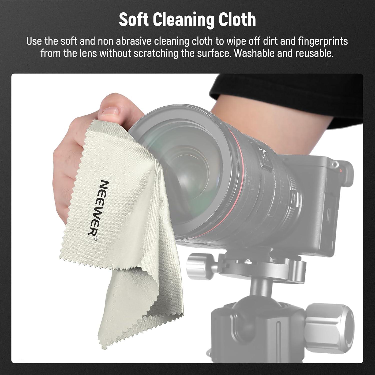 Kit de tapa de lente 49mm Neewer - 2 unidades con correa y paño