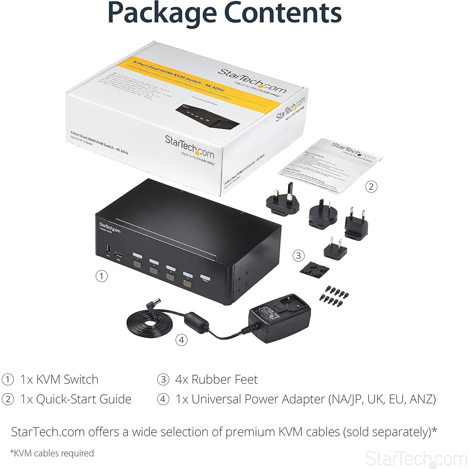 Conmutador KVM HDMI 4 Puertos StarTech 4K 30Hz con USB 3.0