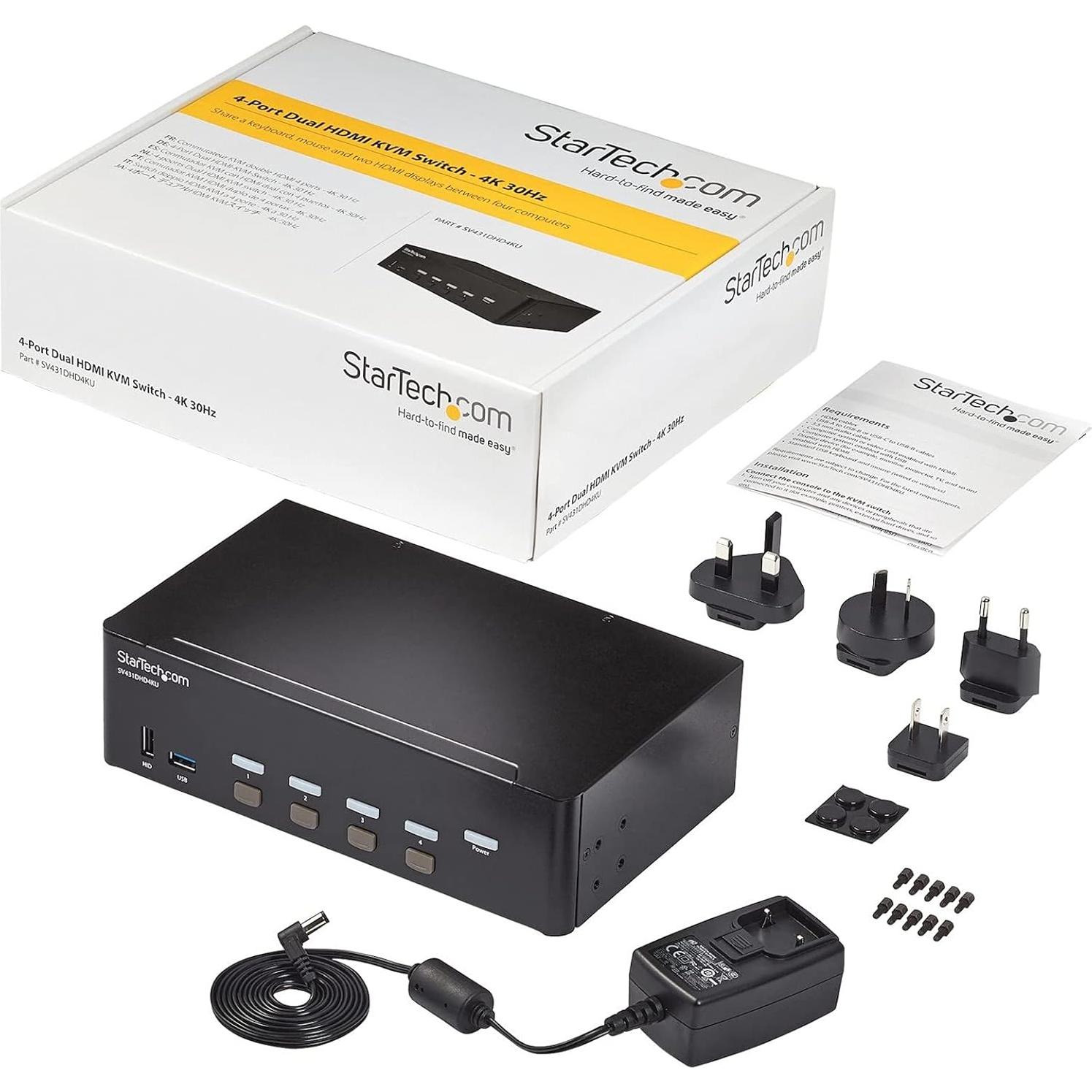 Conmutador KVM HDMI 4 Puertos StarTech 4K 30Hz con USB 3.0