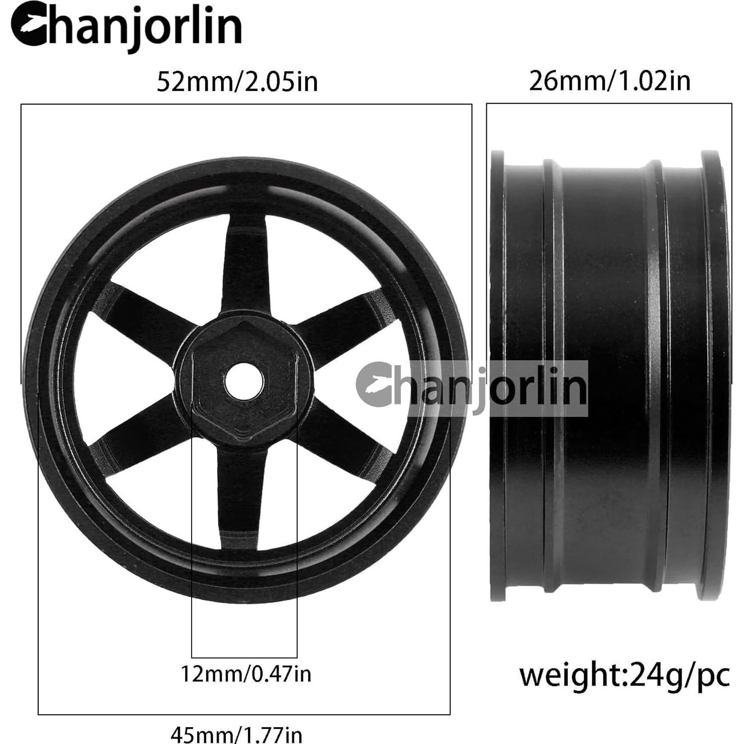 Ruedas de Drift 1/10 Chanjorlin Aluminio 4PCS 52mm Negro