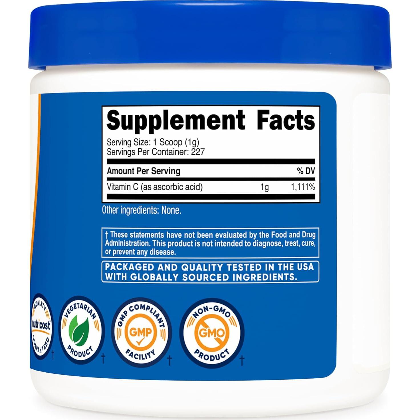 Polvo de Ácido Ascórbico Nutricost 226.8g - Vitamina C Pura