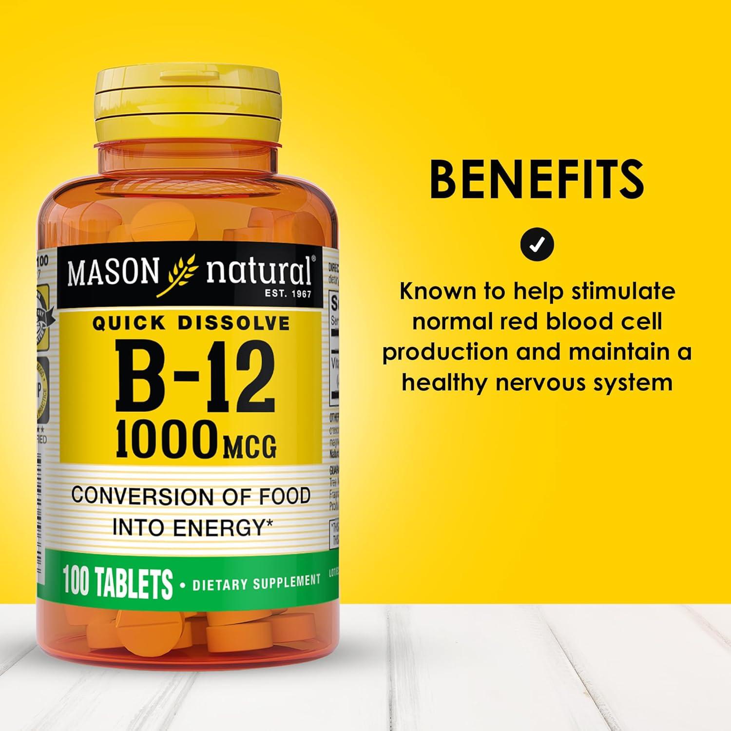 Vitamina B12 1000 mcg Mason Natural - 100 Tabletas Sublinguales