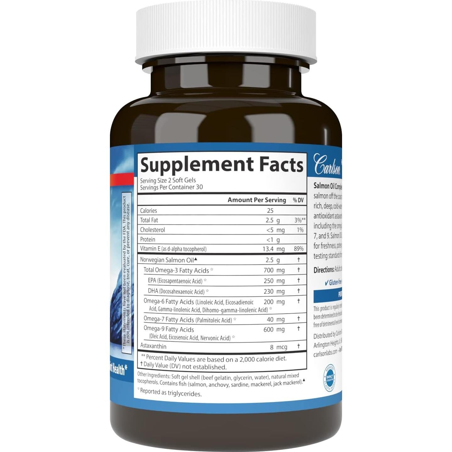 Carlson Aceite de Salmón 700 mg Omega-3s + Astaxantina 60 Gelatinas