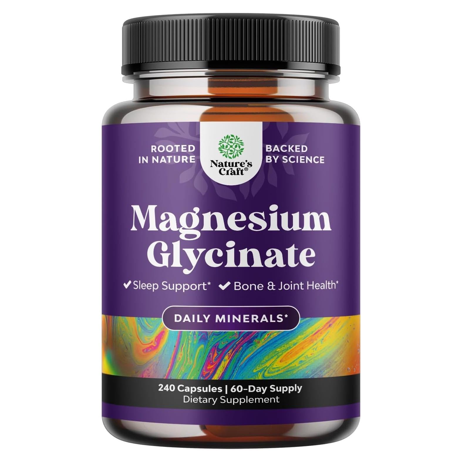 Suplemento de Glicinato de Magnesio Natures Craft 400mg - 240 Cápsulas Veganas
