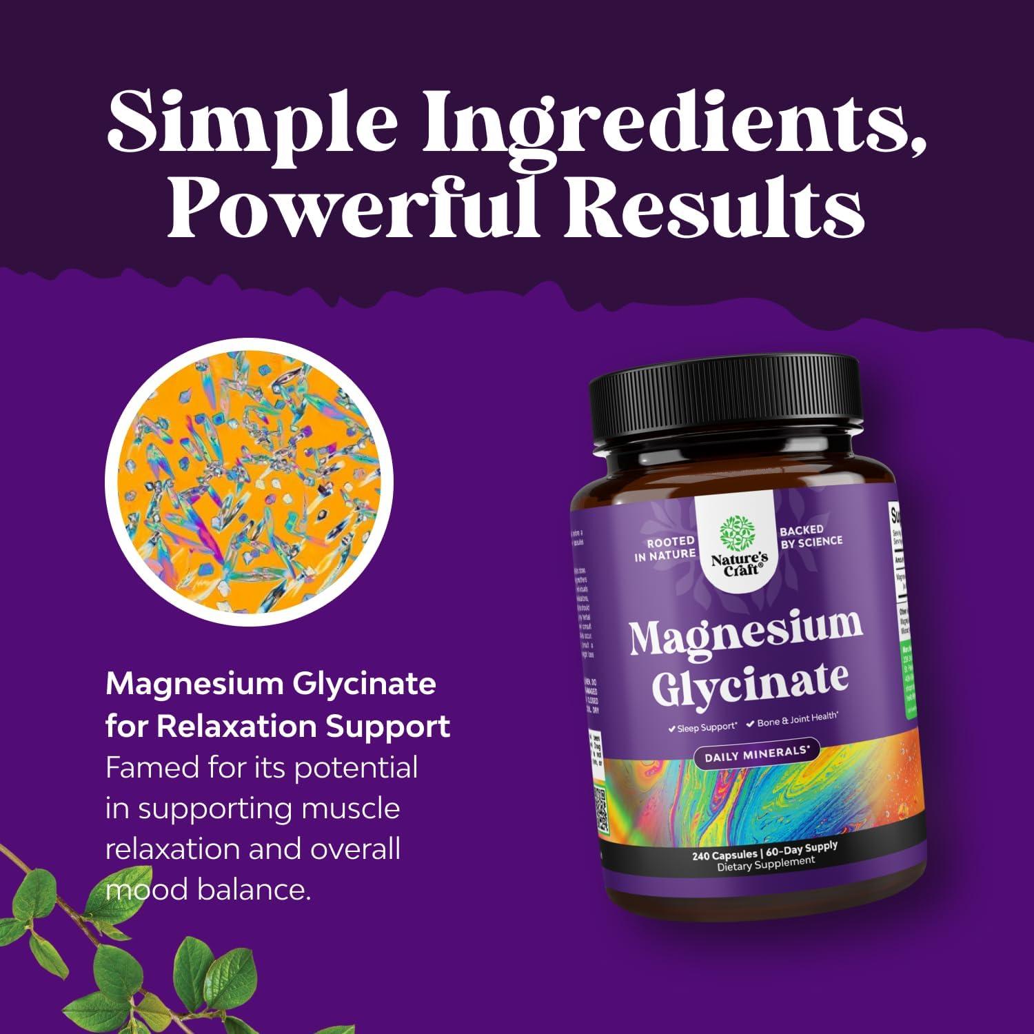 Suplemento de Glicinato de Magnesio Natures Craft 400mg - 240 Cápsulas Veganas