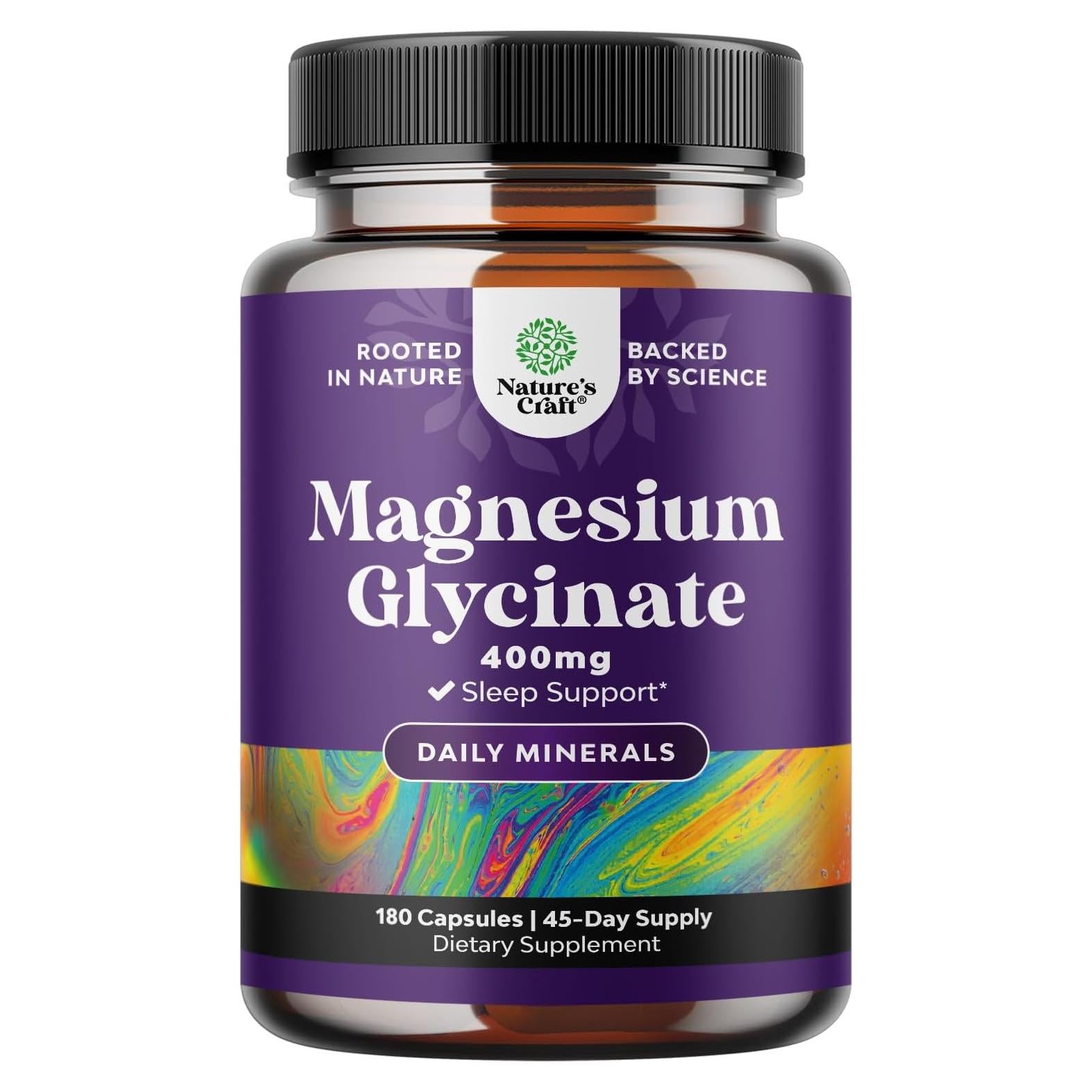 Suplemento de Glicinato de Magnesio Natures Craft 400mg - 180 Cápsulas Veganas