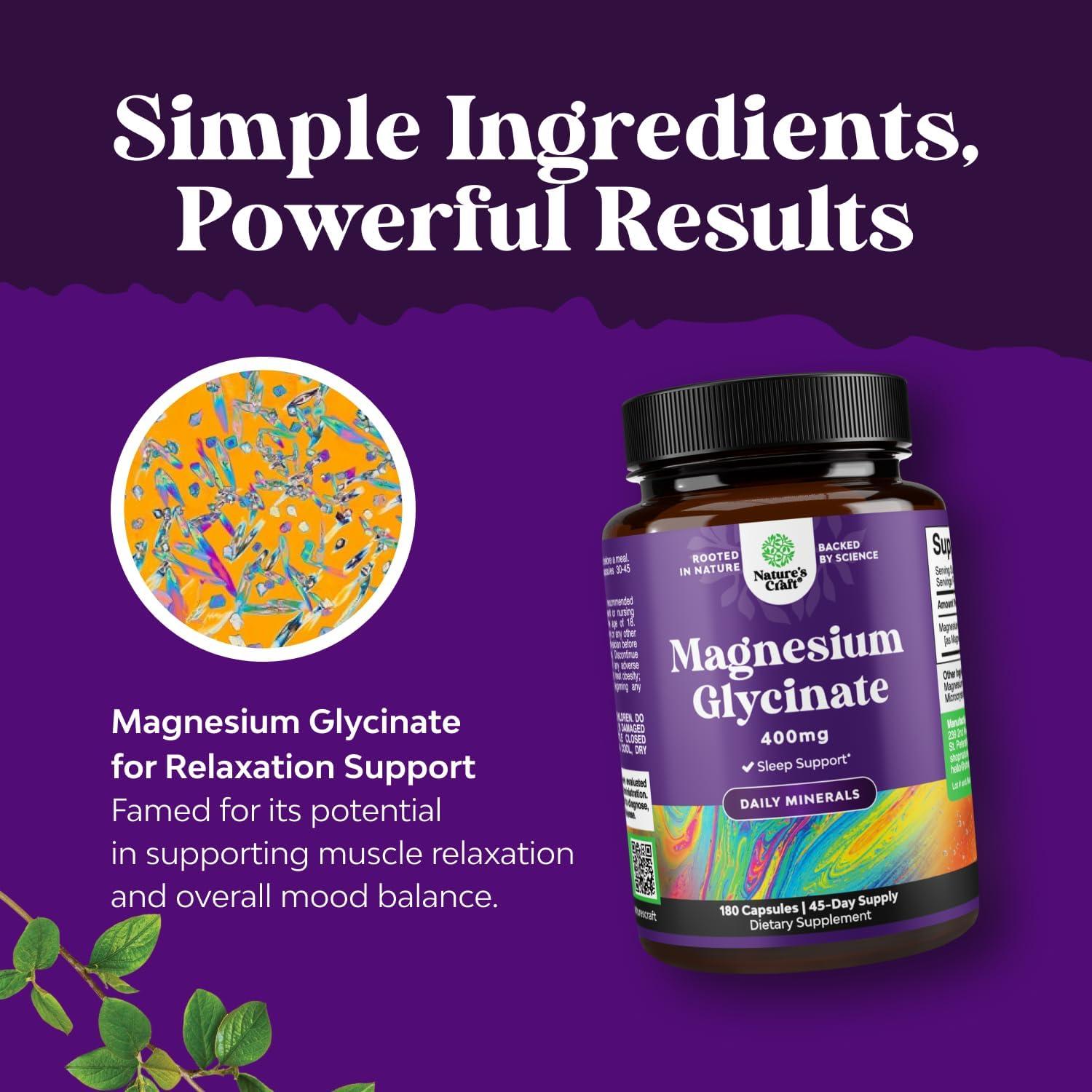 Suplemento de Glicinato de Magnesio Natures Craft 400mg - 180 Cápsulas Veganas