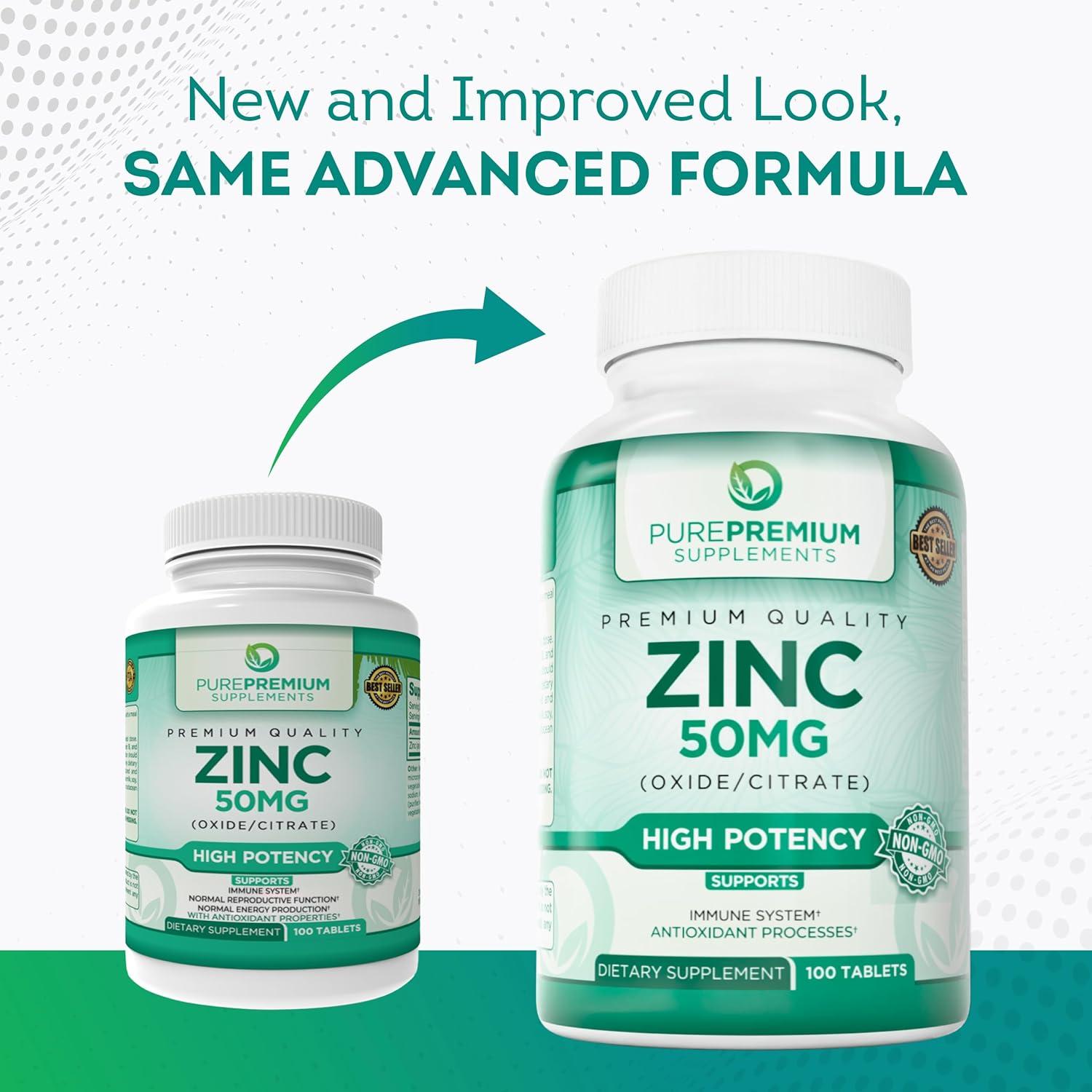 Suplemento de Zinc Natural PurePremium 50mg - 100 Tabletas