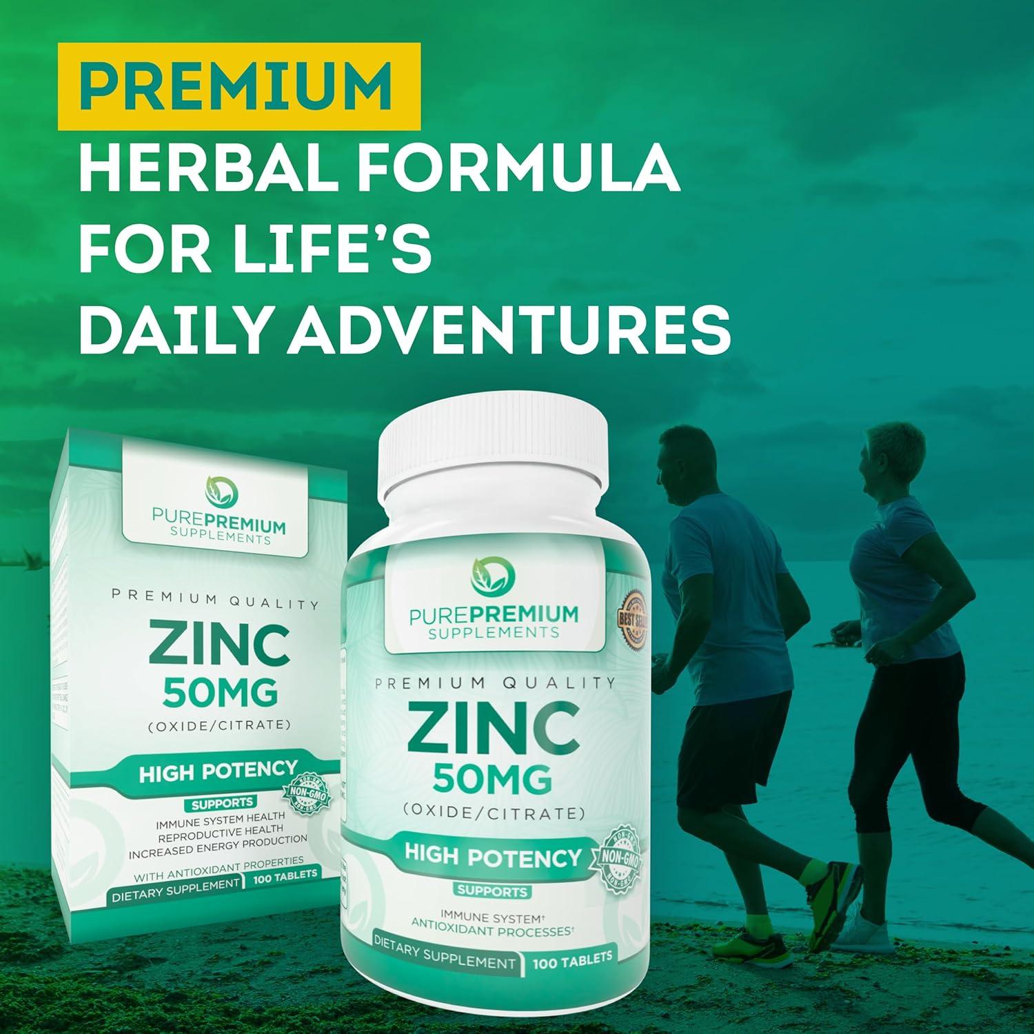 Suplemento de Zinc Natural PurePremium 50mg - 100 Tabletas