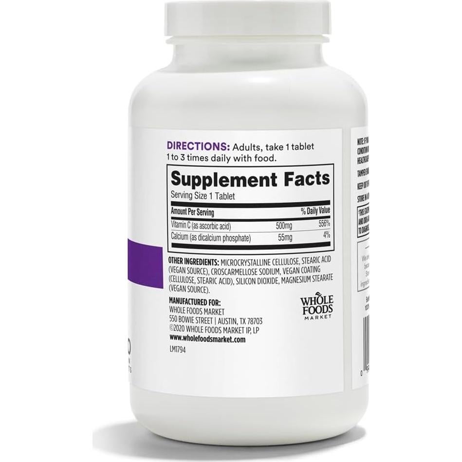 Vitamina C 500mg 365 Whole Foods Market Vegano 250 Tabletas