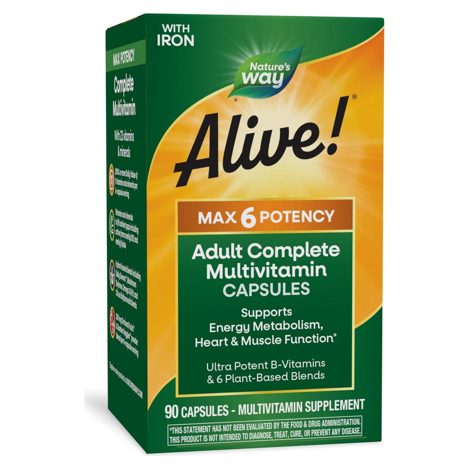 Multivitamínico Completo Nature's Way Alive! Max6 90 Cápsulas