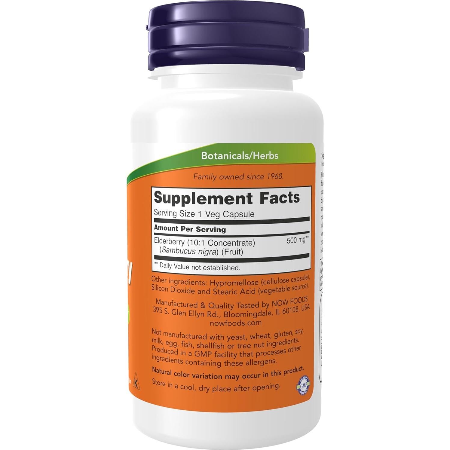 Suplemento de Saúco NOW Foods 500 mg 60 Cápsulas Veganas