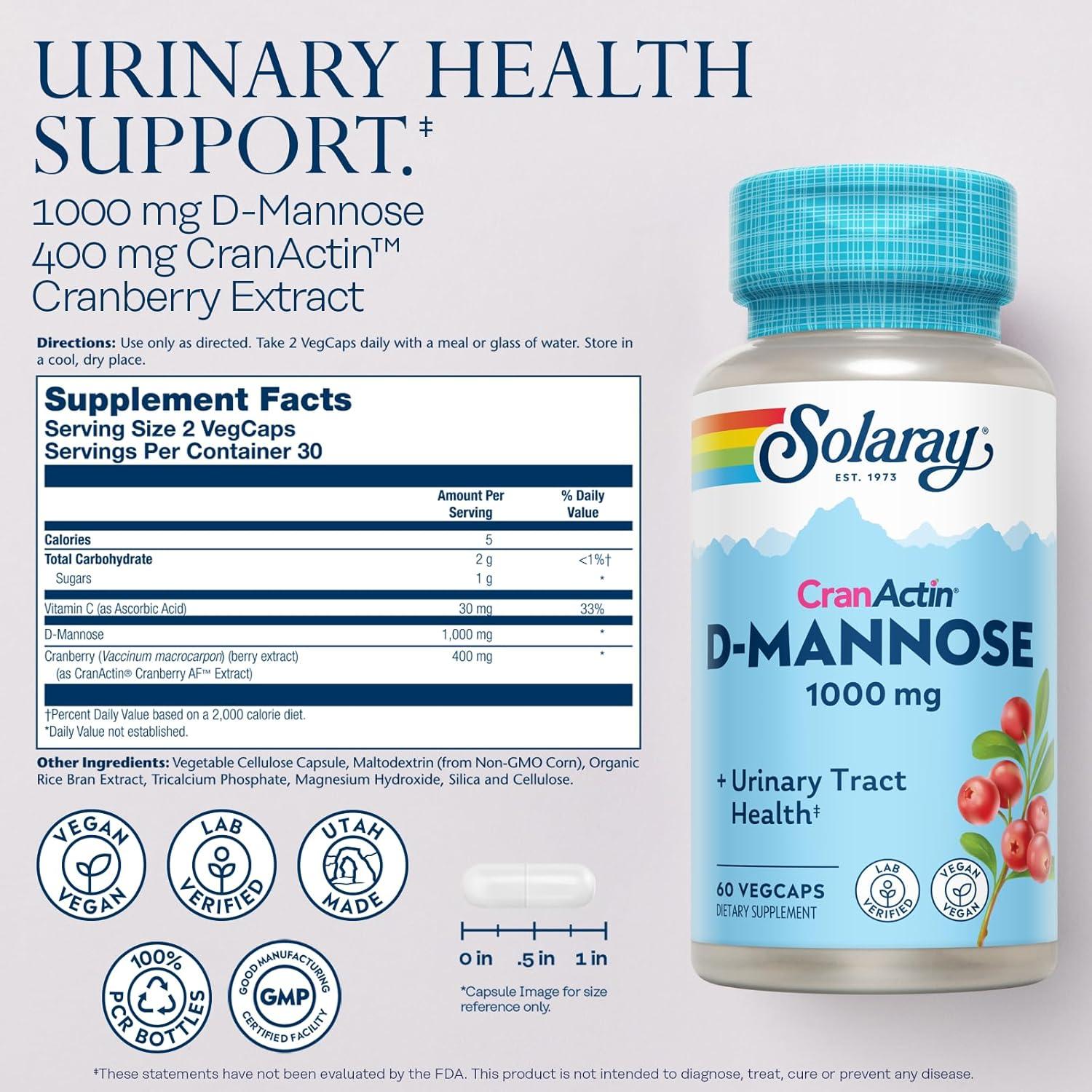 Solaray D-Mannose 1000mg con Arándano CranActin - 60 VegCaps