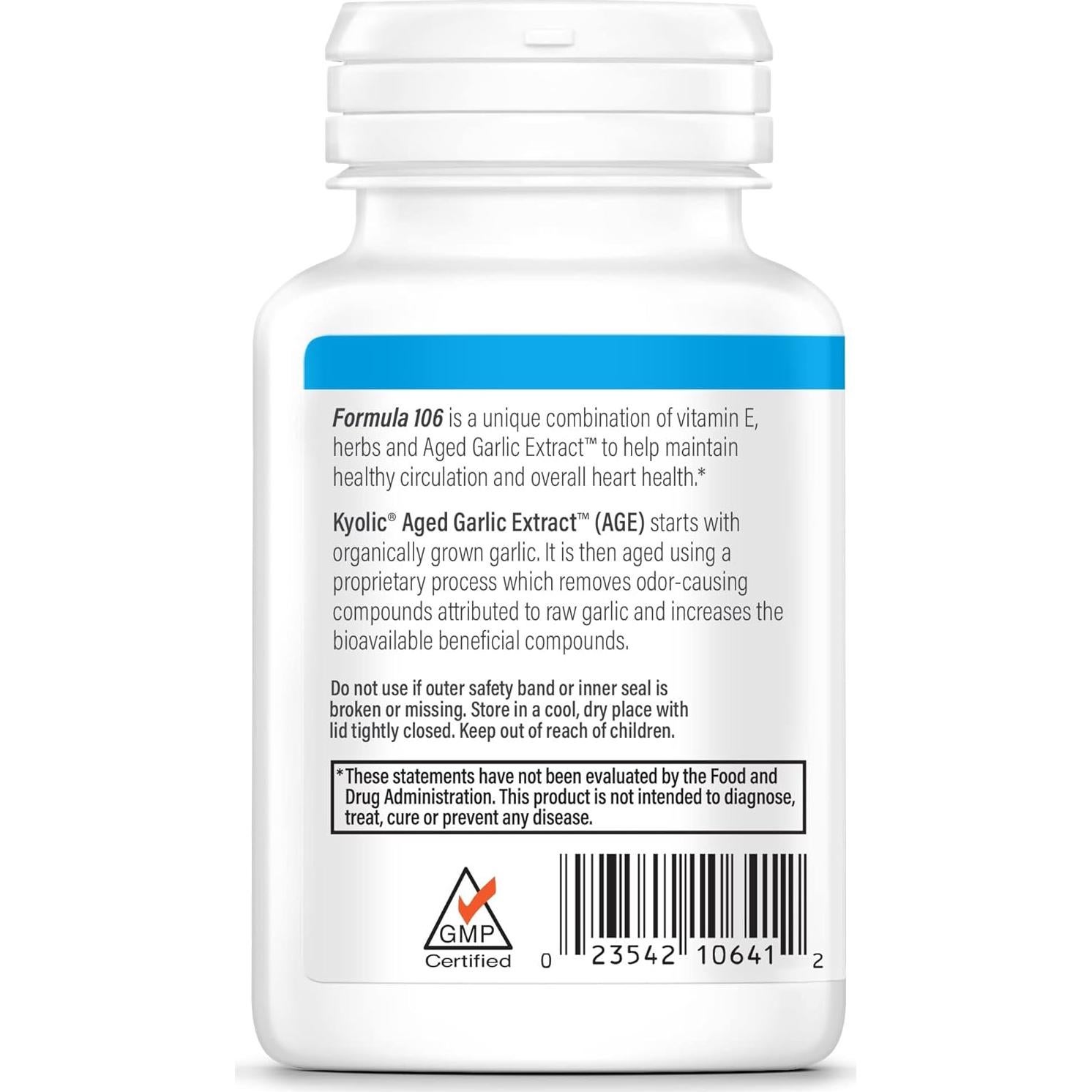 Extracto de Ajo Envejecido Kyolic 106, 100 Cápsulas Salud Cardiovascular