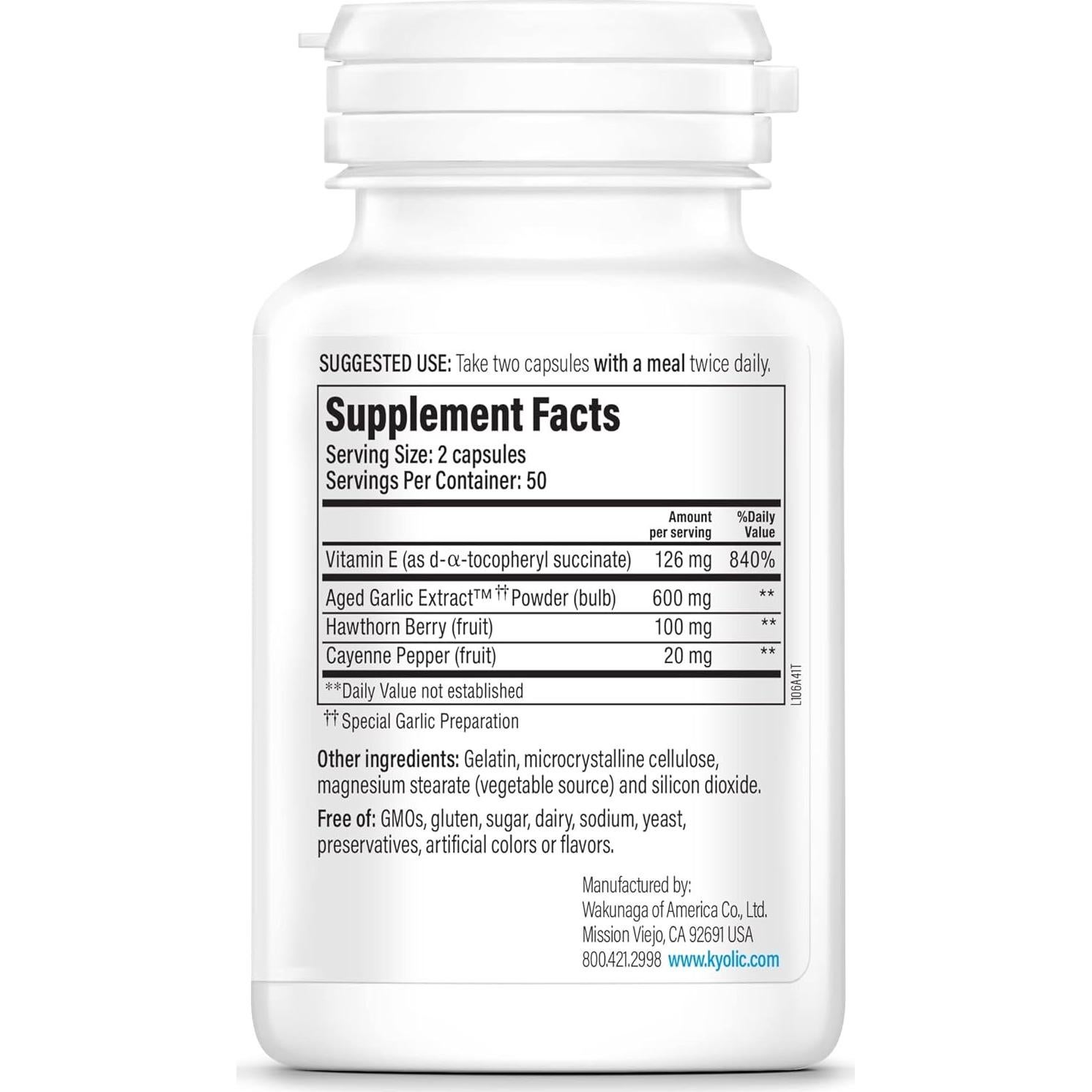 Extracto de Ajo Envejecido Kyolic 106, 100 Cápsulas Salud Cardiovascular