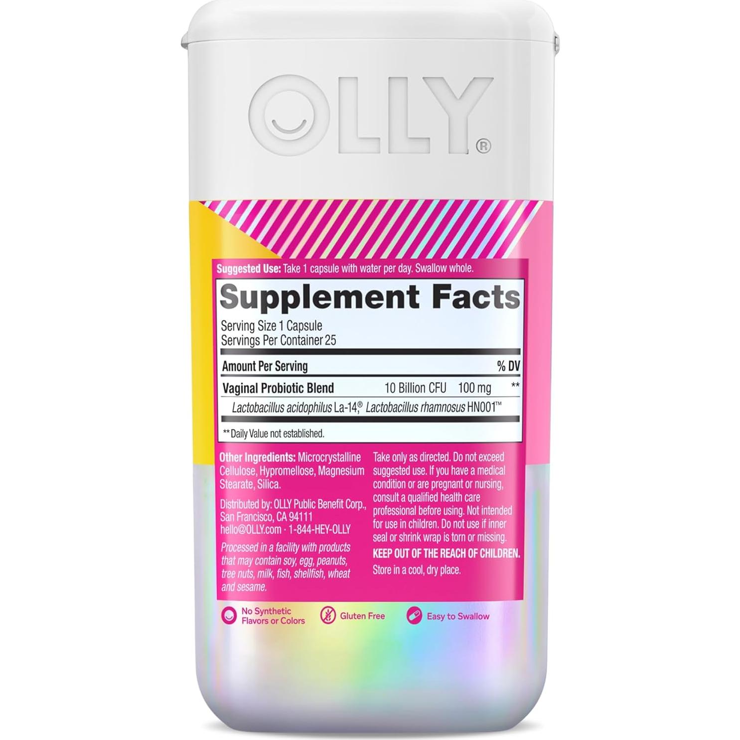 Cápsulas OLLY Happy Hoo-Ha Probioticos Salud Vaginal 25 Unidades