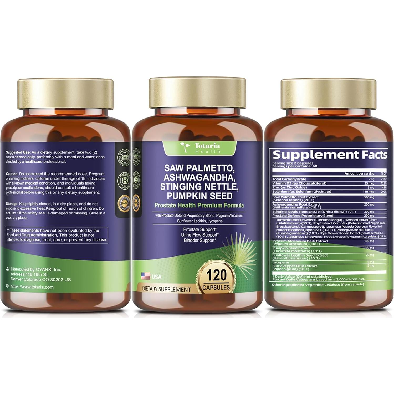 Suplemento Prostático Orgánico Totaria - Palmetto Sábila 120 Cápsulas