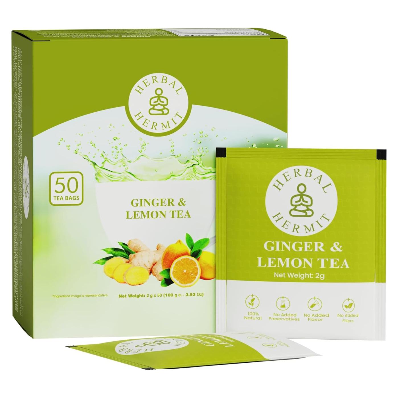Bolsitas de Té Herbal de Jengibre y Limón Herbal Hermit - 50 Unidades