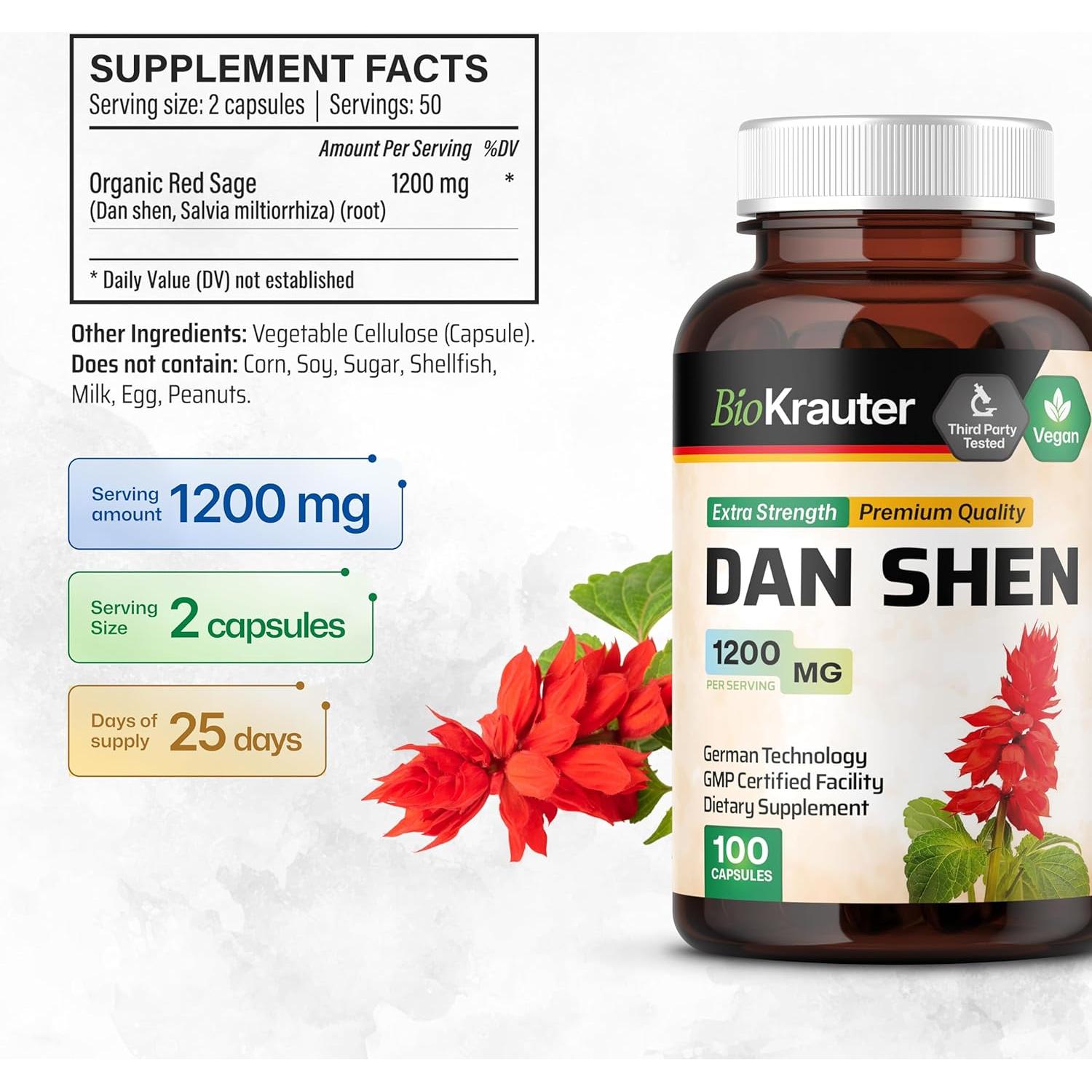 Cápsulas de Dan Shen BIO KRAUTER - 1200 mg - 100 unidades