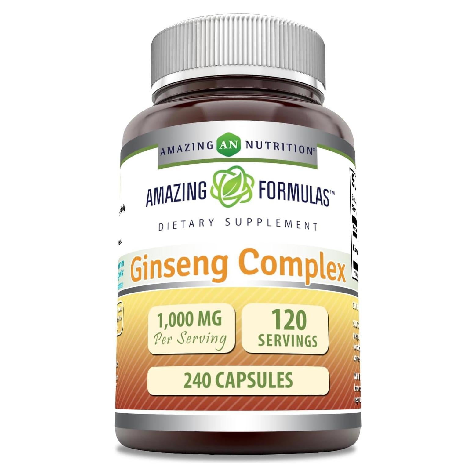 Complejo de Ginseng Fórmulas Asombrosas 1000 Mg 240 Cápsulas