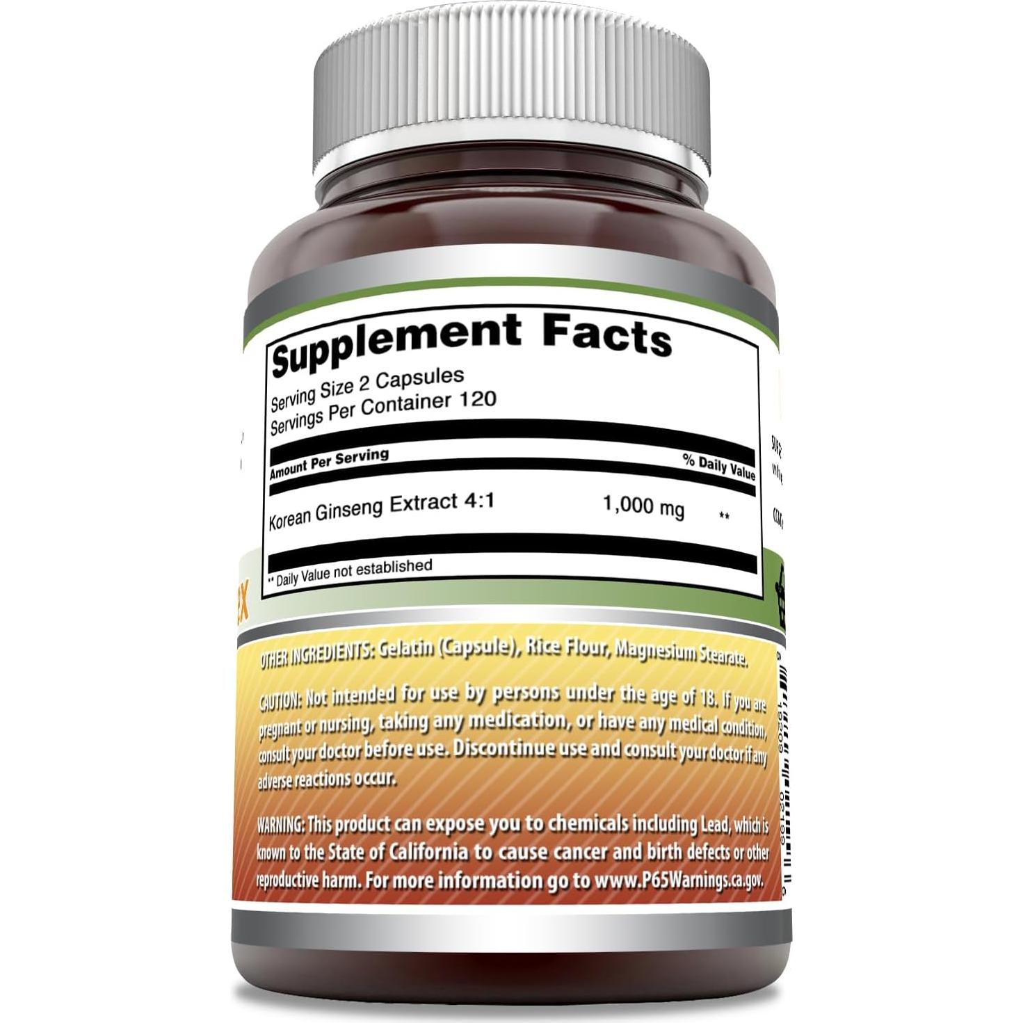 Complejo de Ginseng Fórmulas Asombrosas 1000 Mg 240 Cápsulas