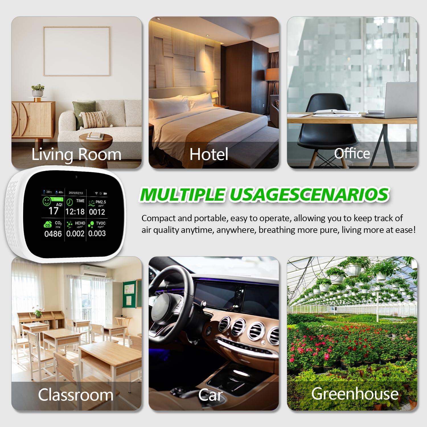 Monitor de Calidad del Aire Bcetasy 18-en-1 WiFi - AQI, CO2, PM2.5