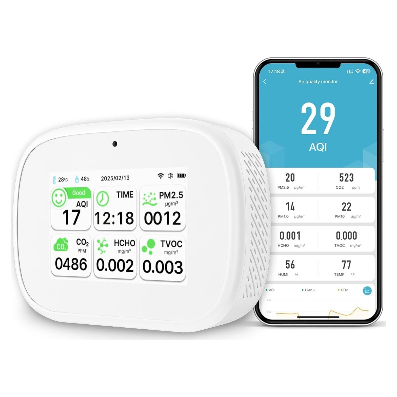Monitor de Calidad del Aire Bcetasy 18-en-1 WiFi con App