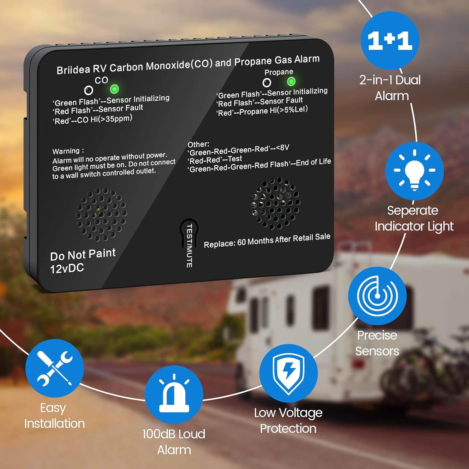 Detector de Monóxido de Carbono y Gas Propano Briidea 12V