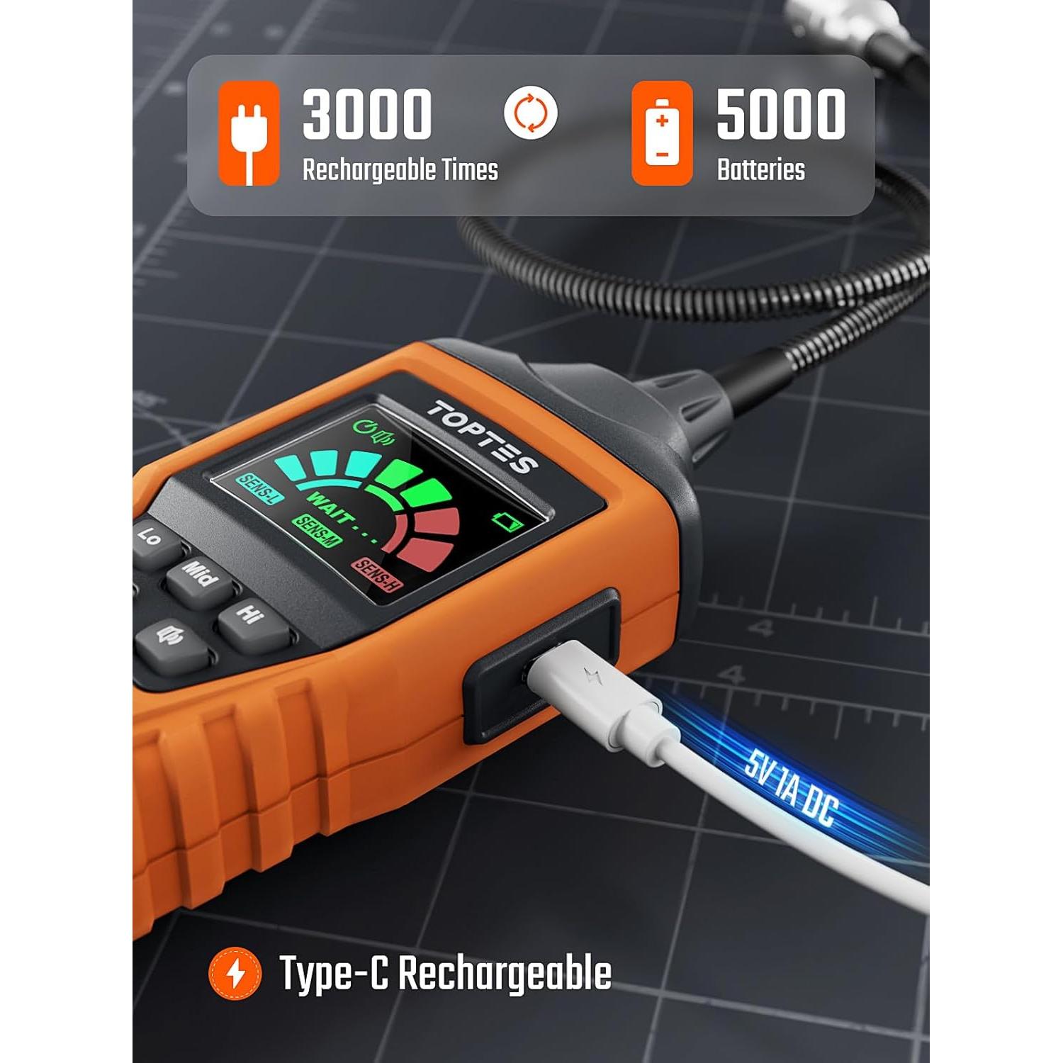 Detector de Fugas de Gas TOPTES PT520A+ Recargable 43.5 cm