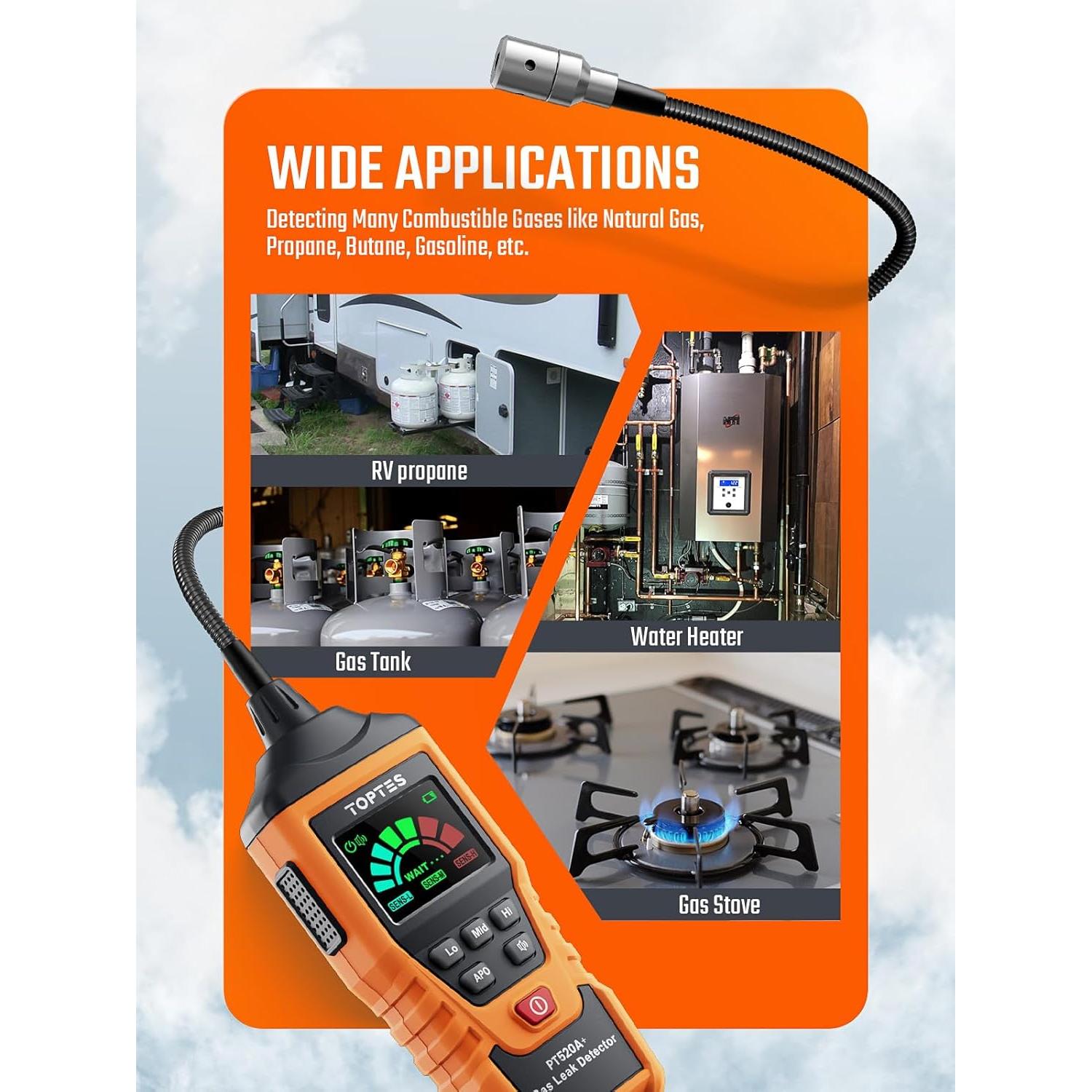 Detector de Fugas de Gas TOPTES PT520A+ Recargable 43.5 cm