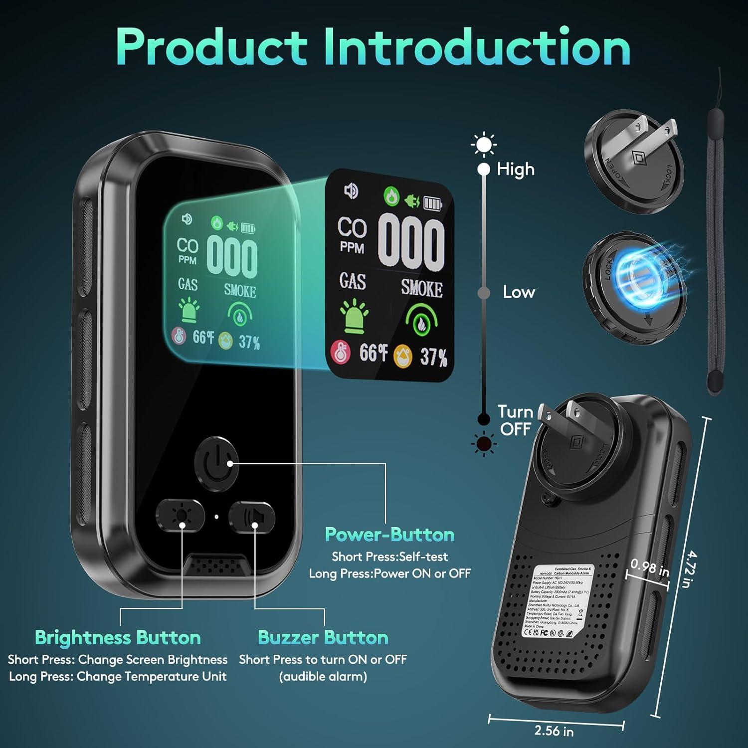 Detector de Monóxido de Carbono 5 en 1 FANSTLOYI HD11