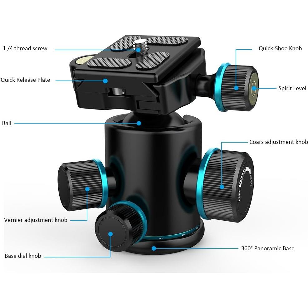 Cabezal de bola Andoer TB81X para trípode 8kg, rotación 360°