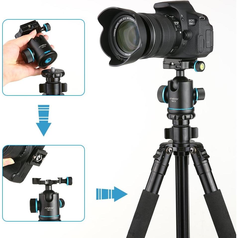 Cabezal de bola Andoer TB81X para trípode 8kg, rotación 360°