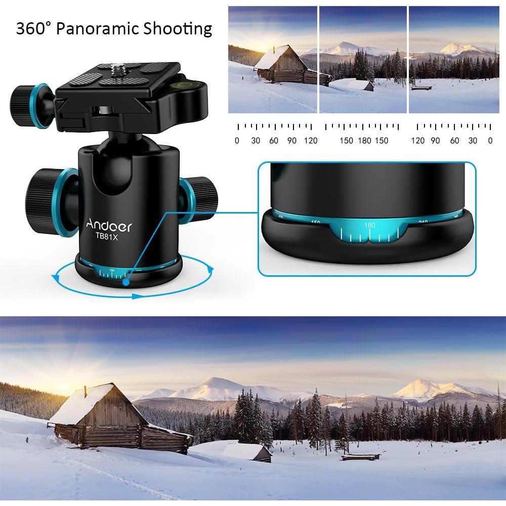 Cabezal de bola Andoer TB81X para trípode 8kg, rotación 360°