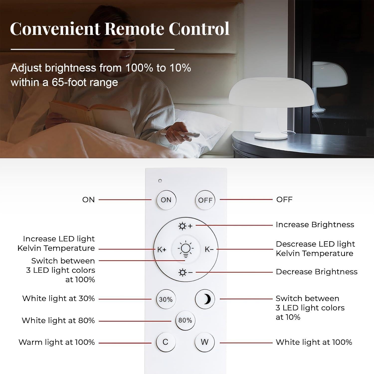 Lámpara de Champiñón OKUNS Blanca Dimmable 3 Modos 32cm