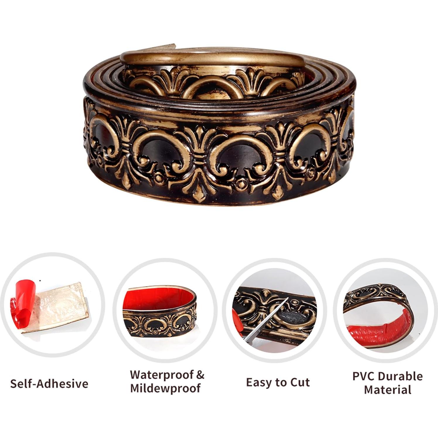 Moldura Autoadhesiva Flexible Leenevs 3m PVC Latón Decoración