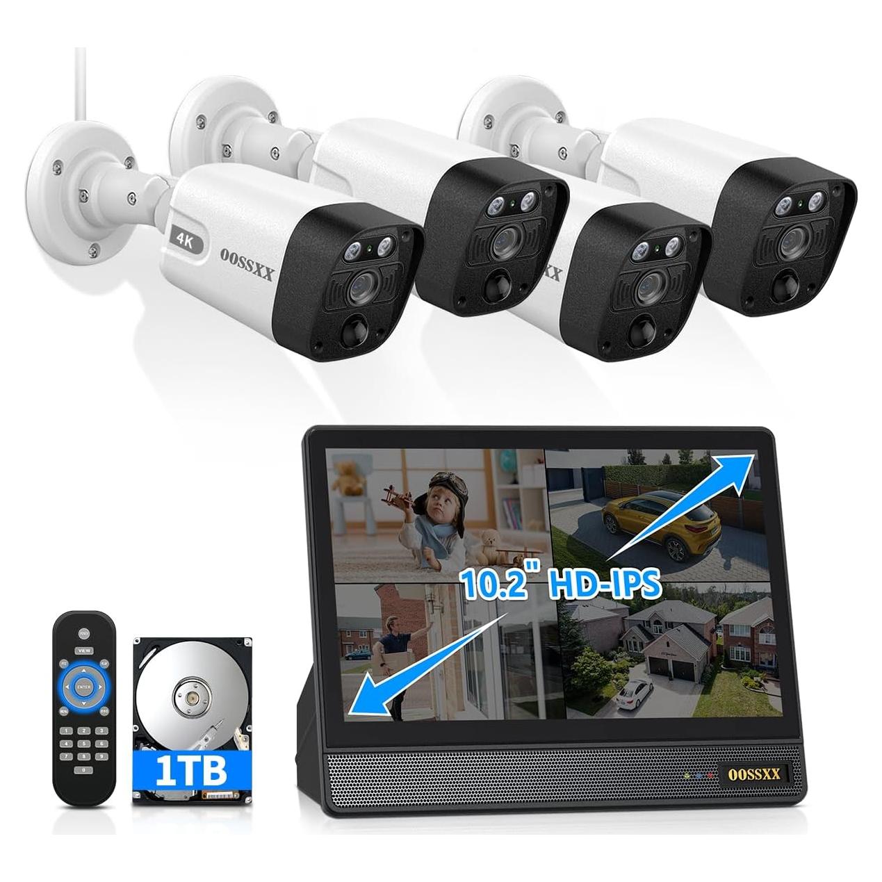 Sistema de Cámara de Seguridad OOSSXX 4K 8MP con Monitor 10.1"