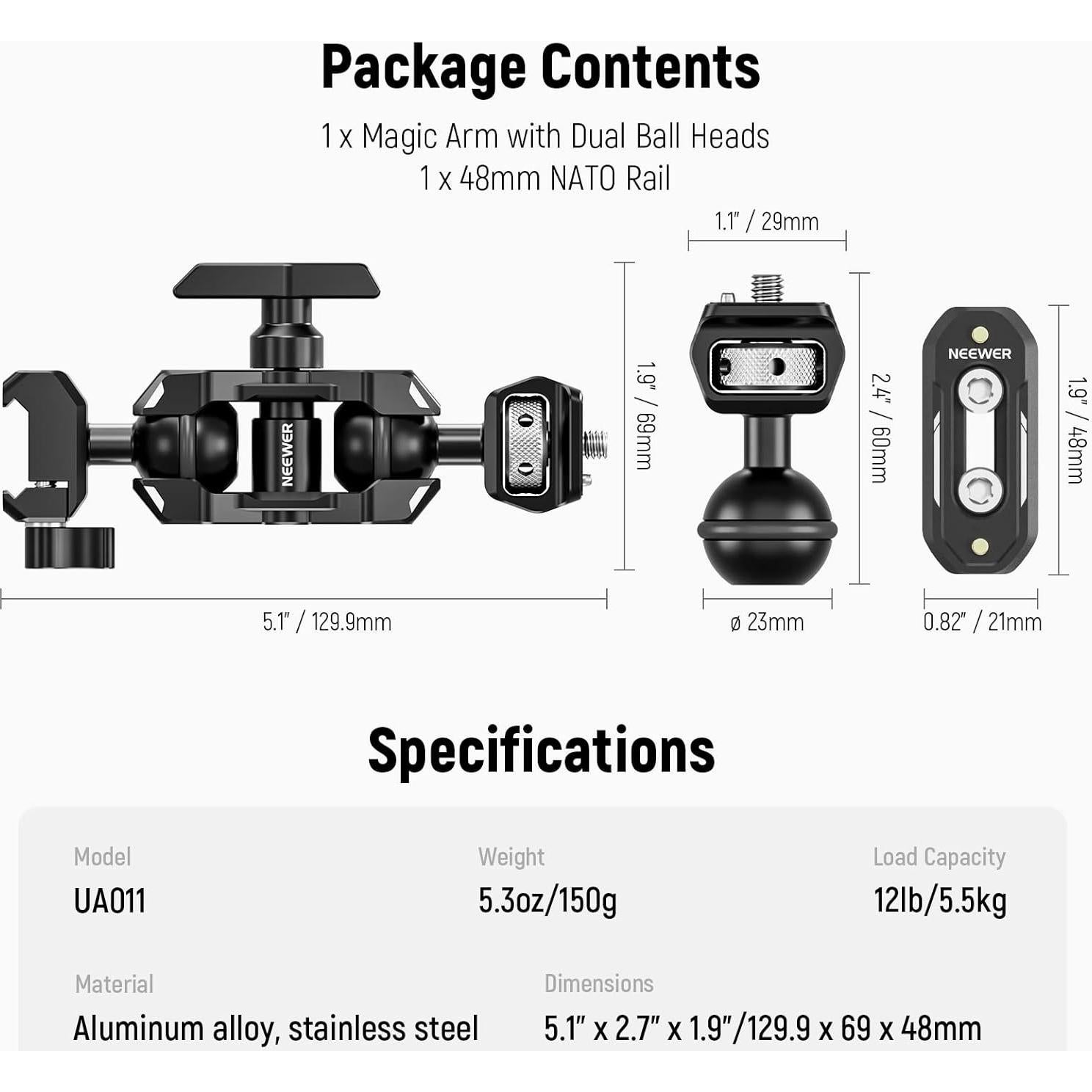 Brazo Mágico Articulado NEEWER UA011 con Doble Cabeza Esférica