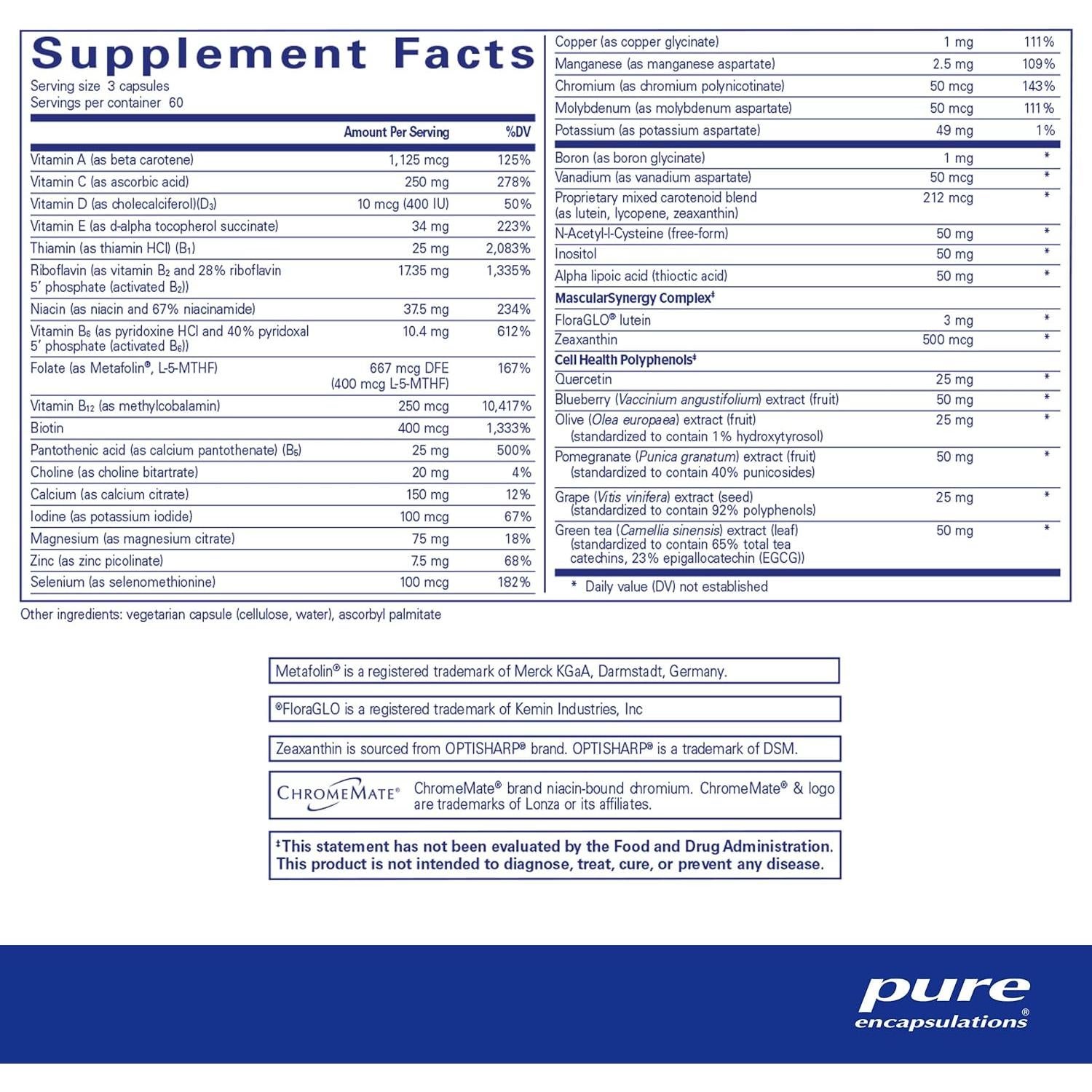 Multivitamínico Hipoalergénico Pure Encapsulations 180 Cápsulas