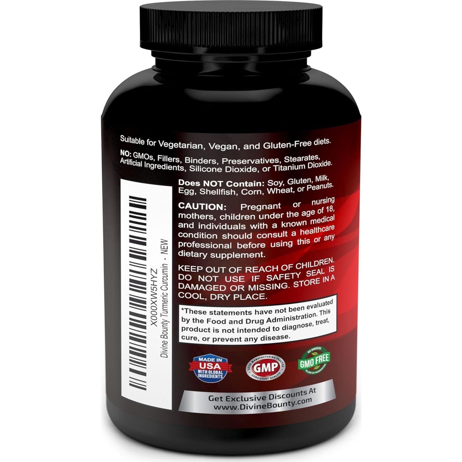 Cápsulas de Cúrcuma Curcumina Divine Bounty 755mg - 120 Veganas