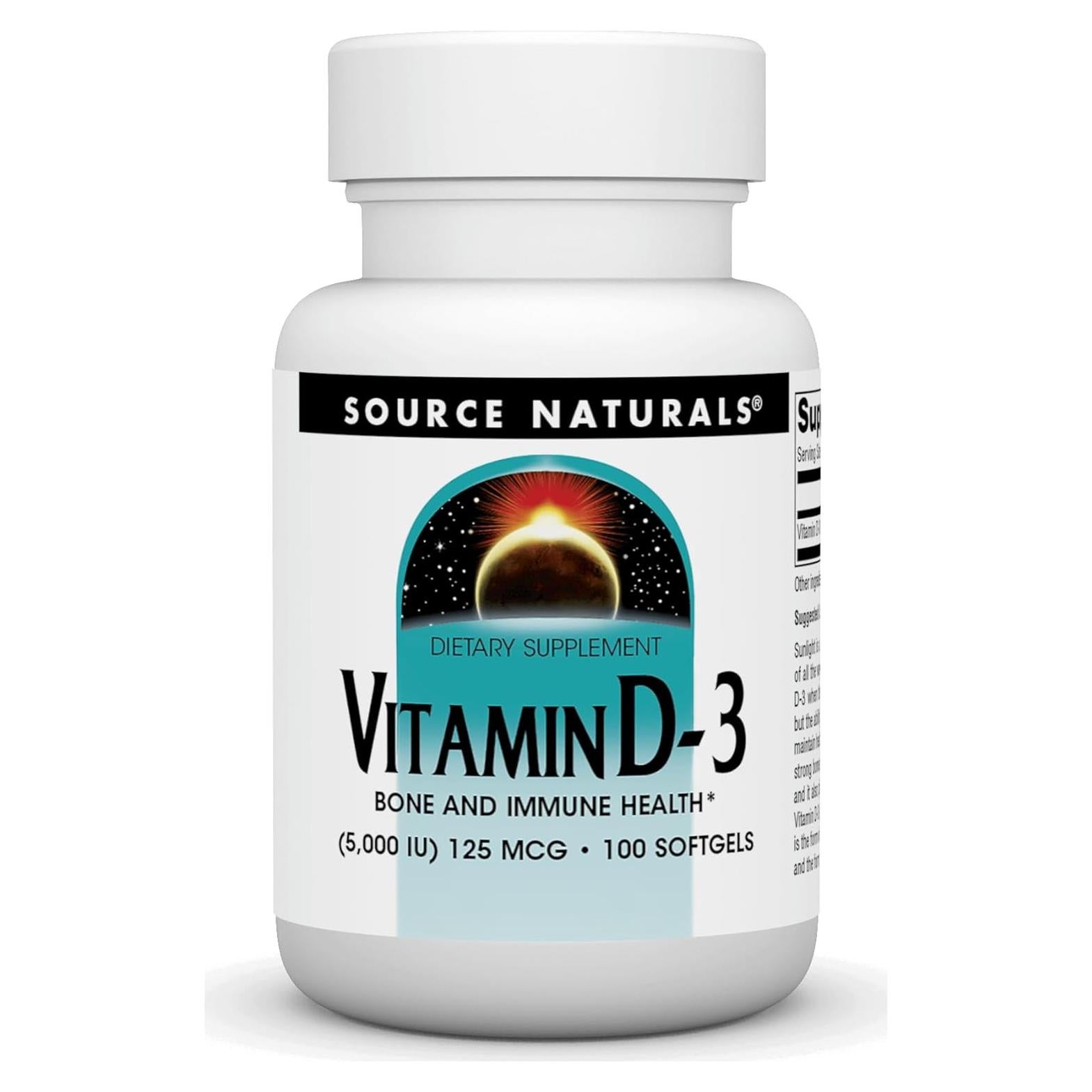 Vitamina D-3 5000 IU Source Naturals 100 Gelatinas Blandas
