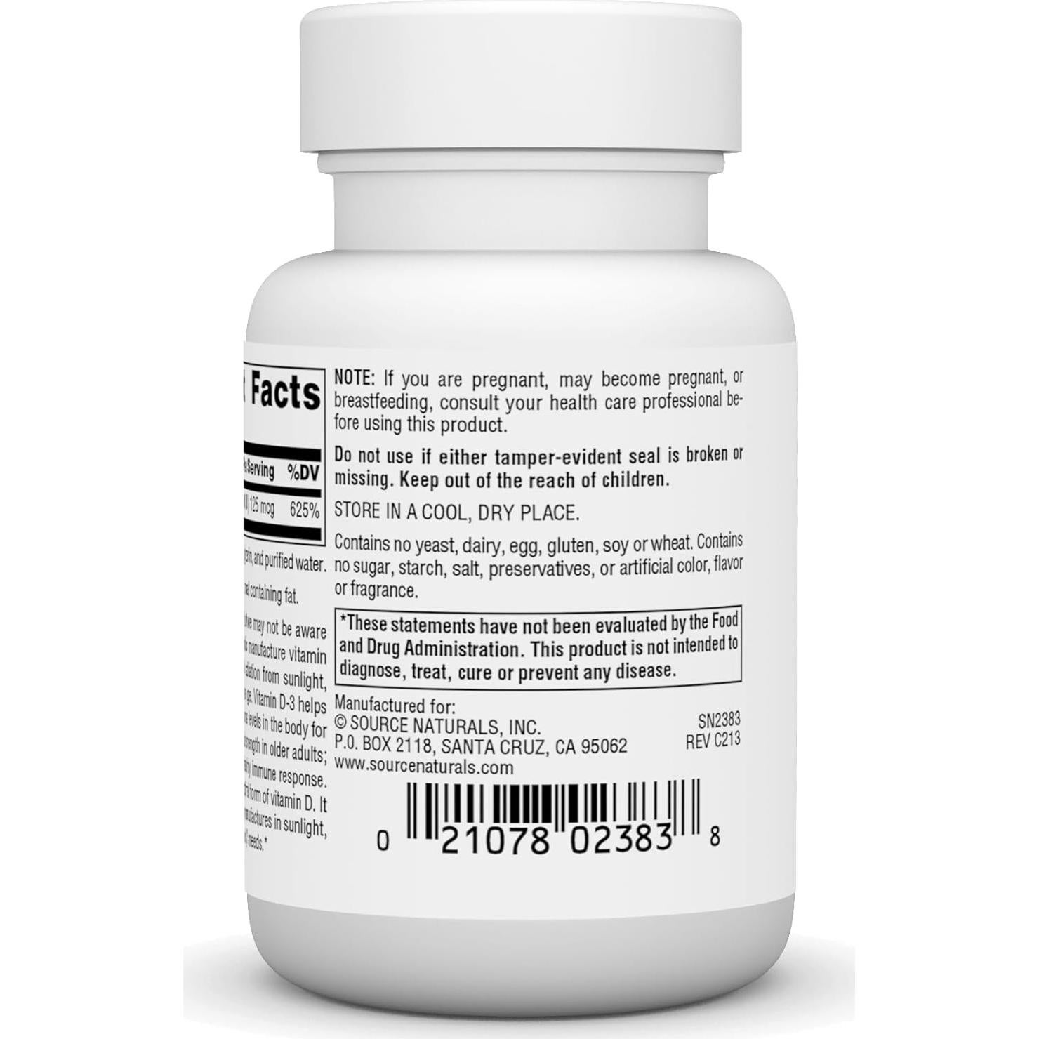 Vitamina D-3 5000 IU Source Naturals 100 Gelatinas Blandas