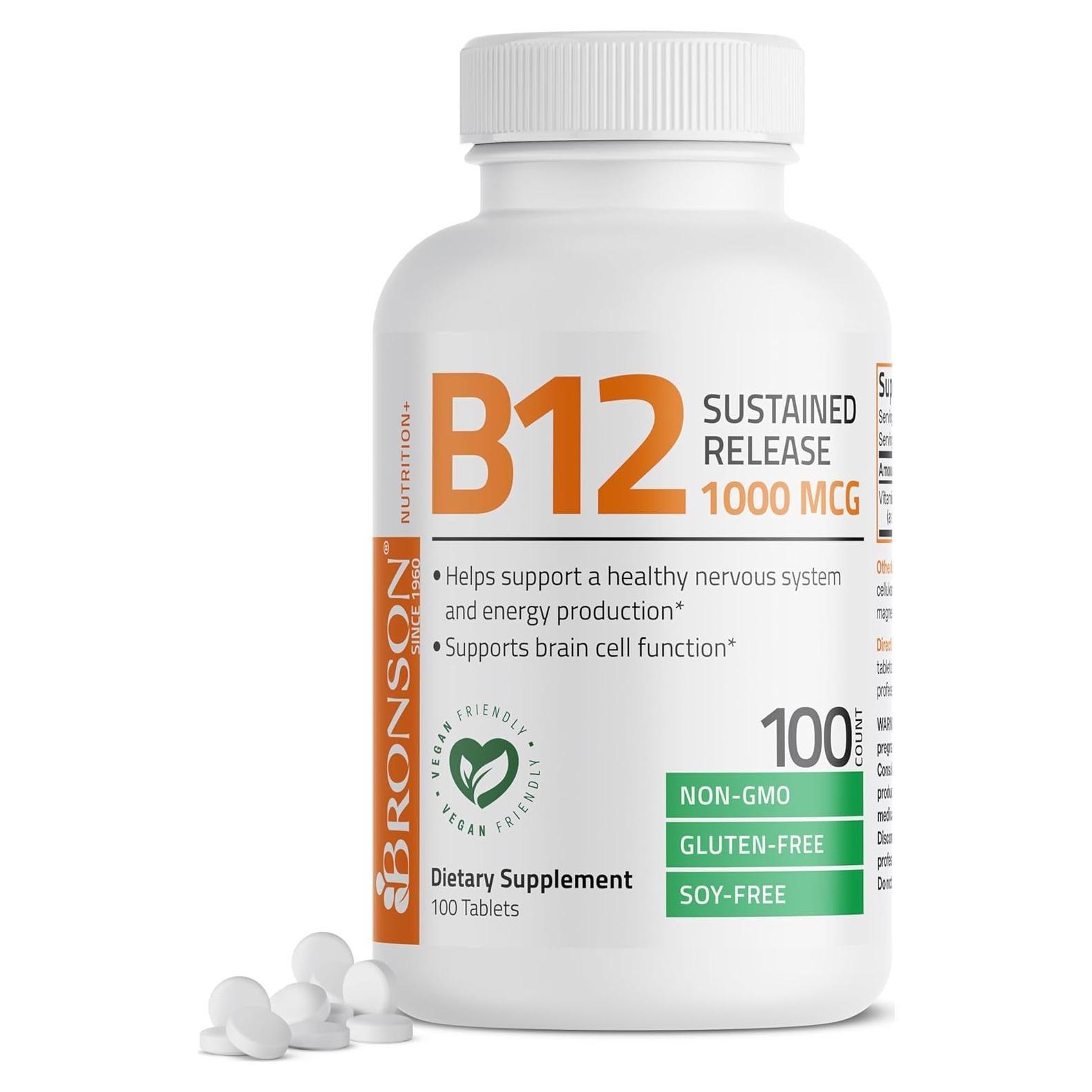 Vitamina B12 1000 mcg Bronson Liberación Sostenida 100 Tabletas