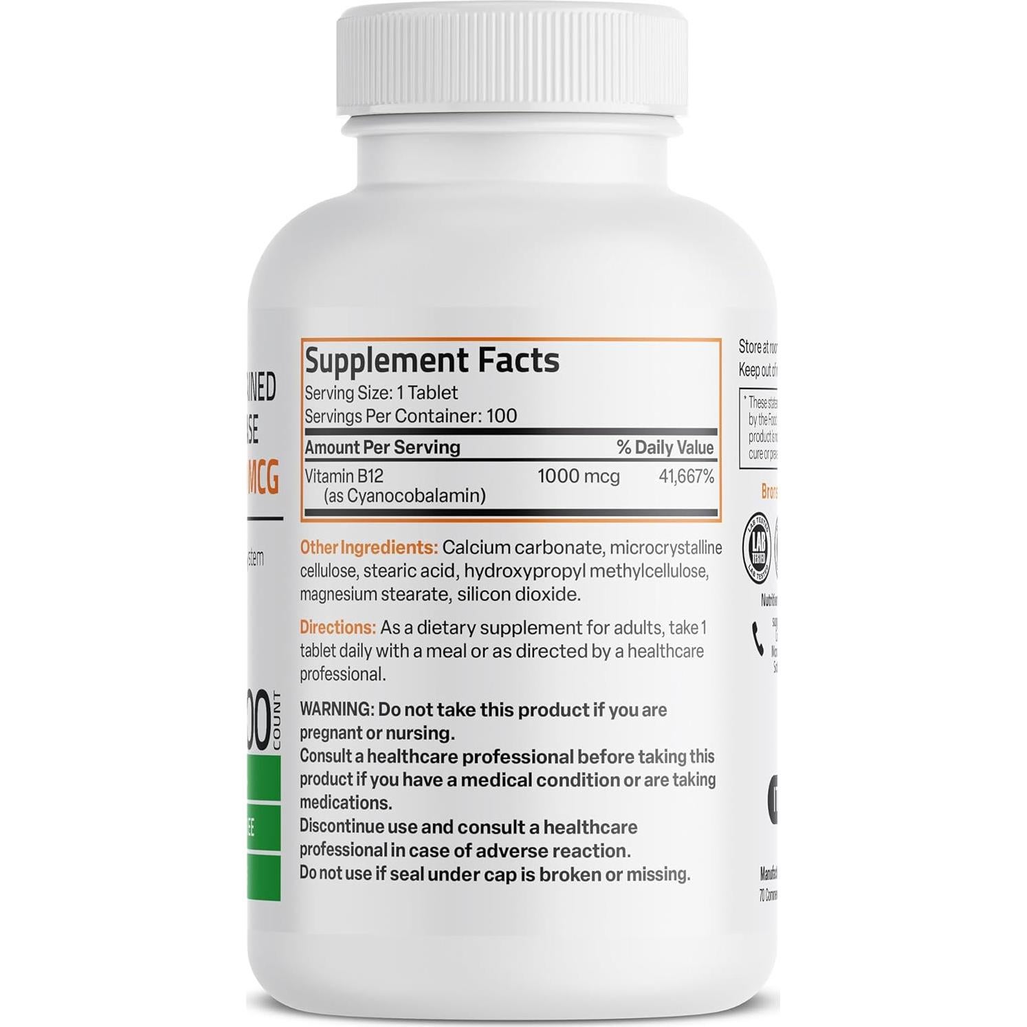 Vitamina B12 1000 mcg Bronson Liberación Sostenida 100 Tabletas