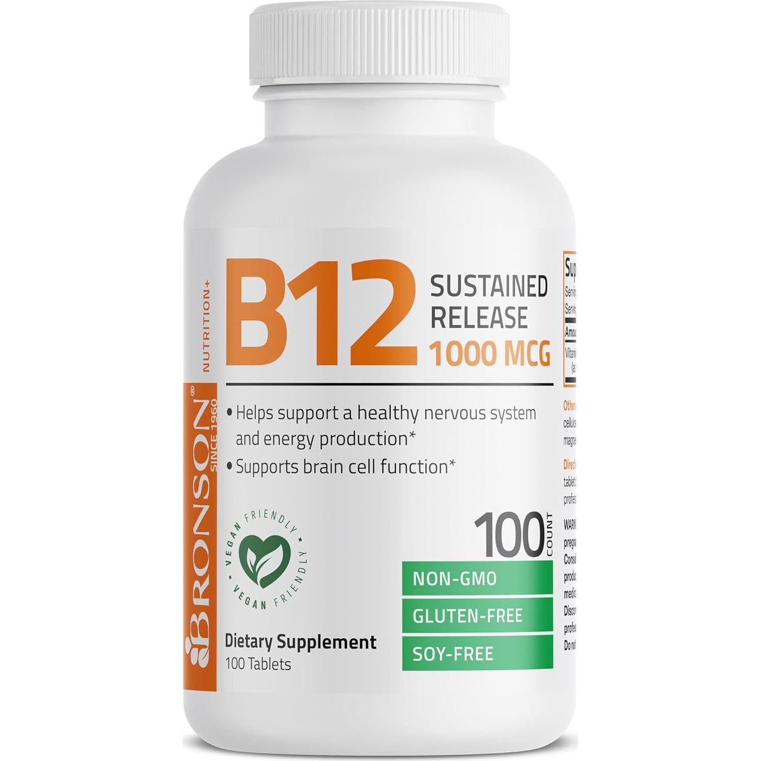 Vitamina B12 1000 mcg Bronson Liberación Sostenida 100 Tabletas